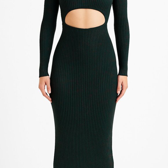 AFRM Dresses & Skirts - AFRM XS “Skye” Long Sleeve Ribbed Dress in Green and Burgundy Heathered Knit.